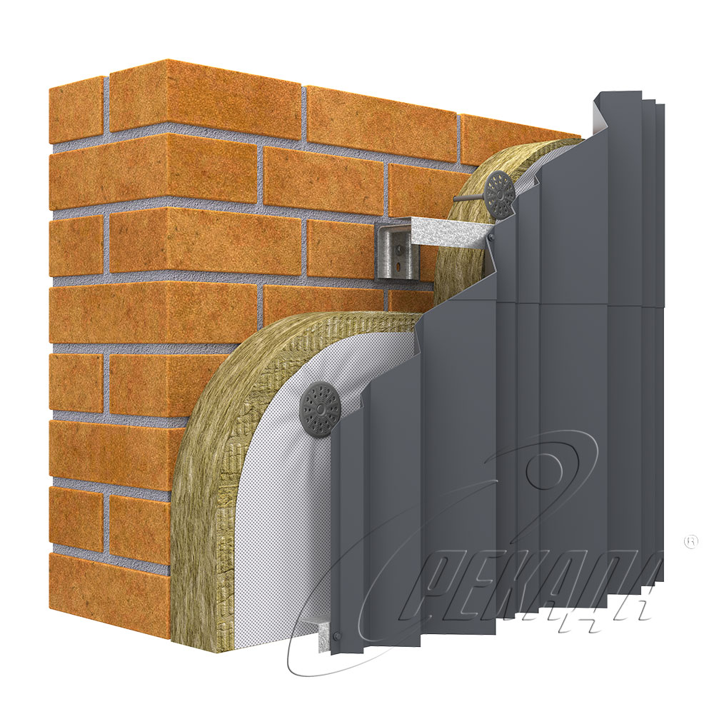 Подсистема для вентфасада из архитектурного профлиста фото